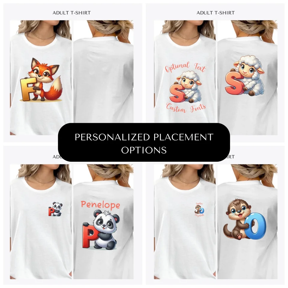 Colorful-Animal-Letter-custom-adult-t-shirt-design-placement-front-back-pocket-artfulane