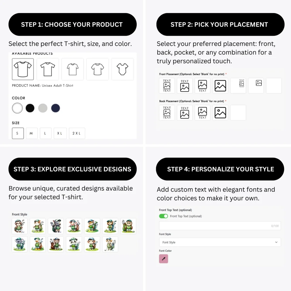 how-to-design-custom-Golf-Cute-Animal-t-shirt-personalization-options-artfulane