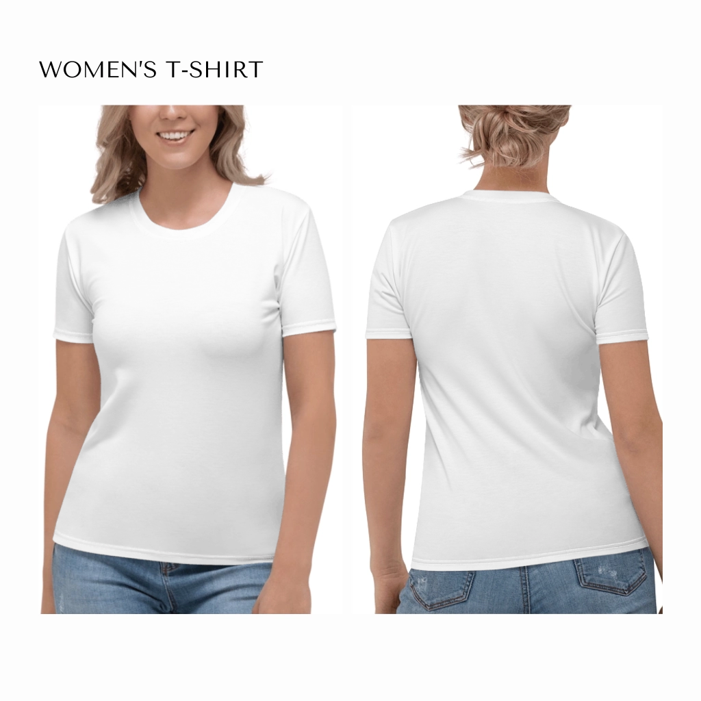 custom-modern-abstract-art-color-blocking-all-over-print-womens-crew-neck-t-shirt-on model-front-and-back-artfulane