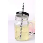 Mason Jug with Straw 2 Sides