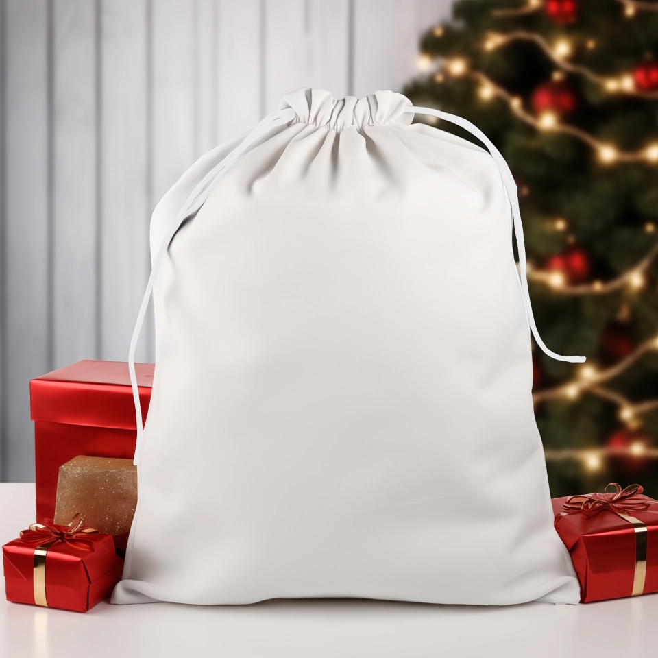 3 - Christmas Sack Mock Up - Base Layer White Drawstring